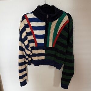 Dress Forum Striped Zip-Neck Cropped Sweater